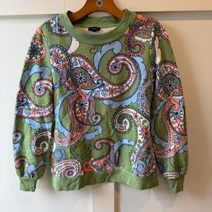 Talbots Women's Sweatshirt Paisley‎ Green Pink Blue Preppy Boho Cozy Casual XS